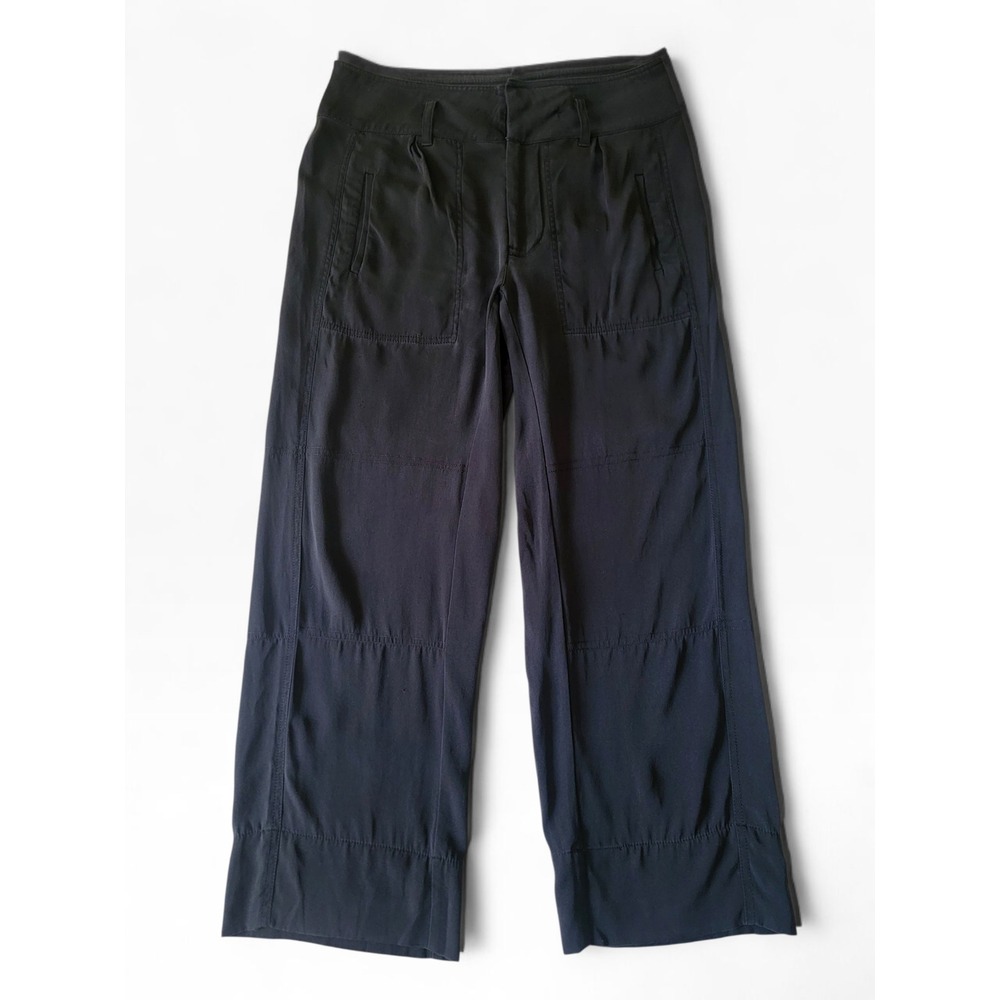 AYR Black Silk Wide Leg Mid Rise Straight Leg Trousers Pants Size 2
